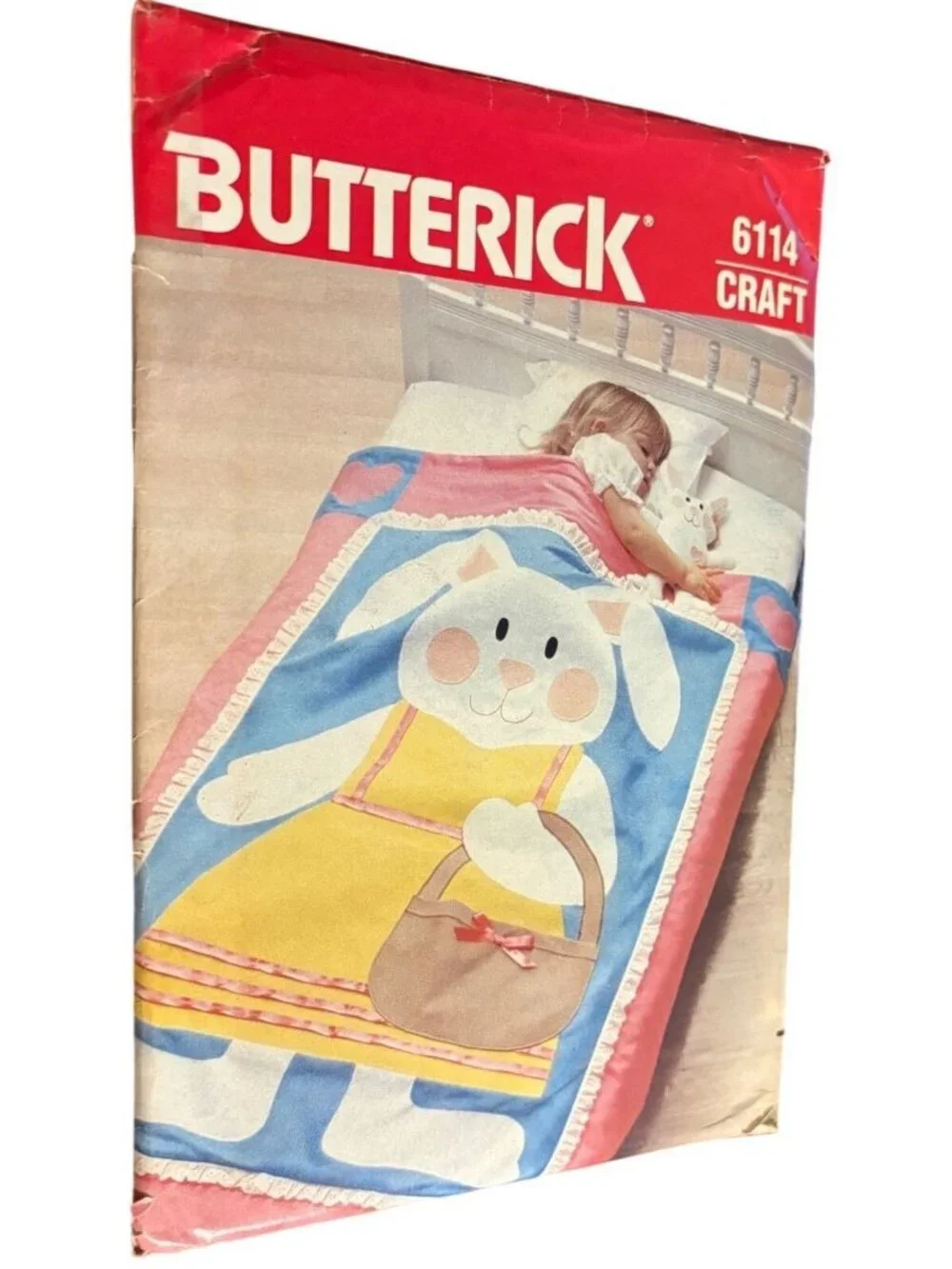 Vintage Butterick 6114 Craft Crib Quilt Bunny Applique Blanket Toy Sew Pattern
